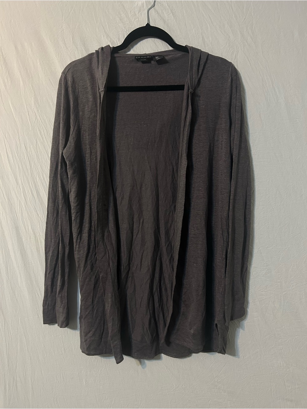 Tamari Women’s Gray Open-Front Hooded Cardigan Jacket Medium 100% Linen